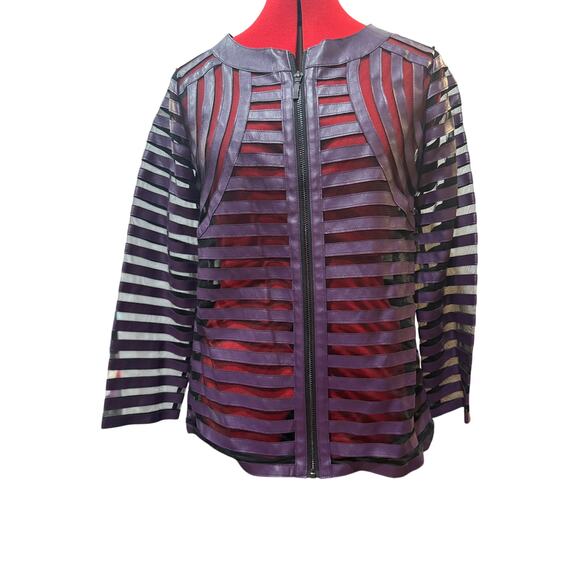 Chico’s Travelers Sheer Cutout Purple Striped Jacket – Size 0 (US 4/6) - Picture 1 of 8